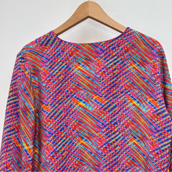 Amanda Uprichard Colorful Abstract Print Popover Silk Blouse Multicolor Medium - Picture 5 of 11